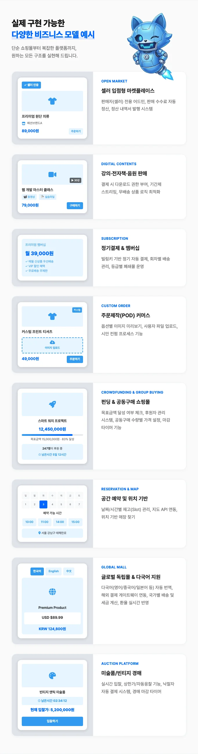 자체 개발 독립 쇼핑몰 제작 , PG연동+관리자페이지 상세 이미지 2